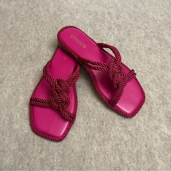 Chico’s Athena Cord Fuchsia Slip On Square Toe Flat Sandals Women’s size 7.5 - Picture 11 of 11